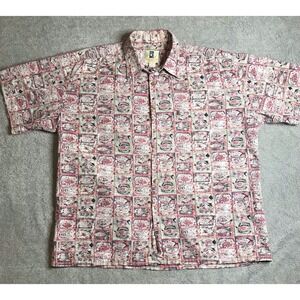 Kahala Hawaiian Shirt Mens XL Fish‎ Theme Red Pink Gray Button Up SS Tropical